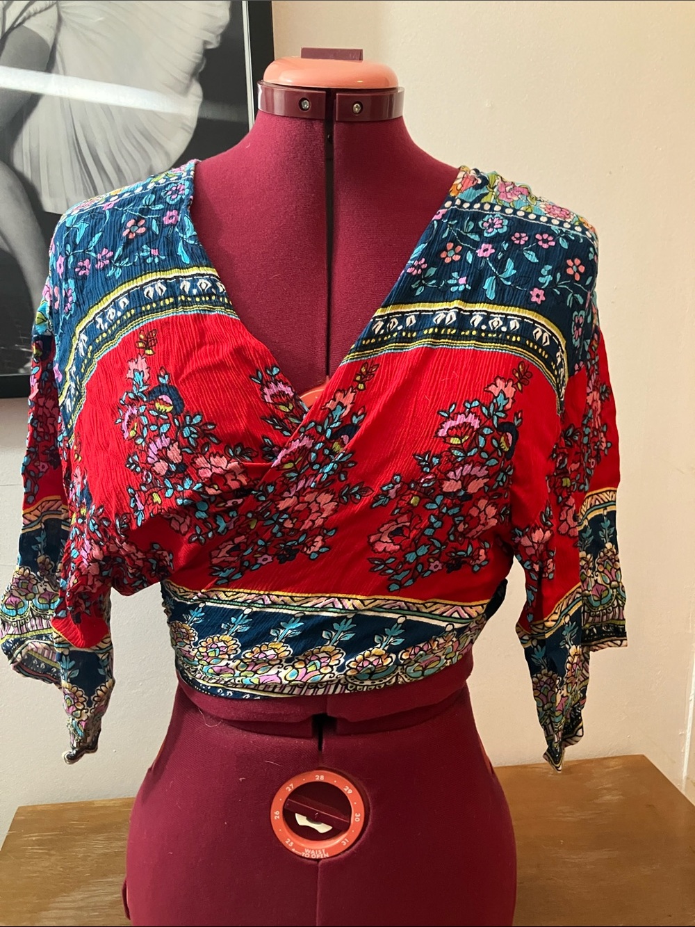 Patrons of Peace Red Floral Wrap Crop Top